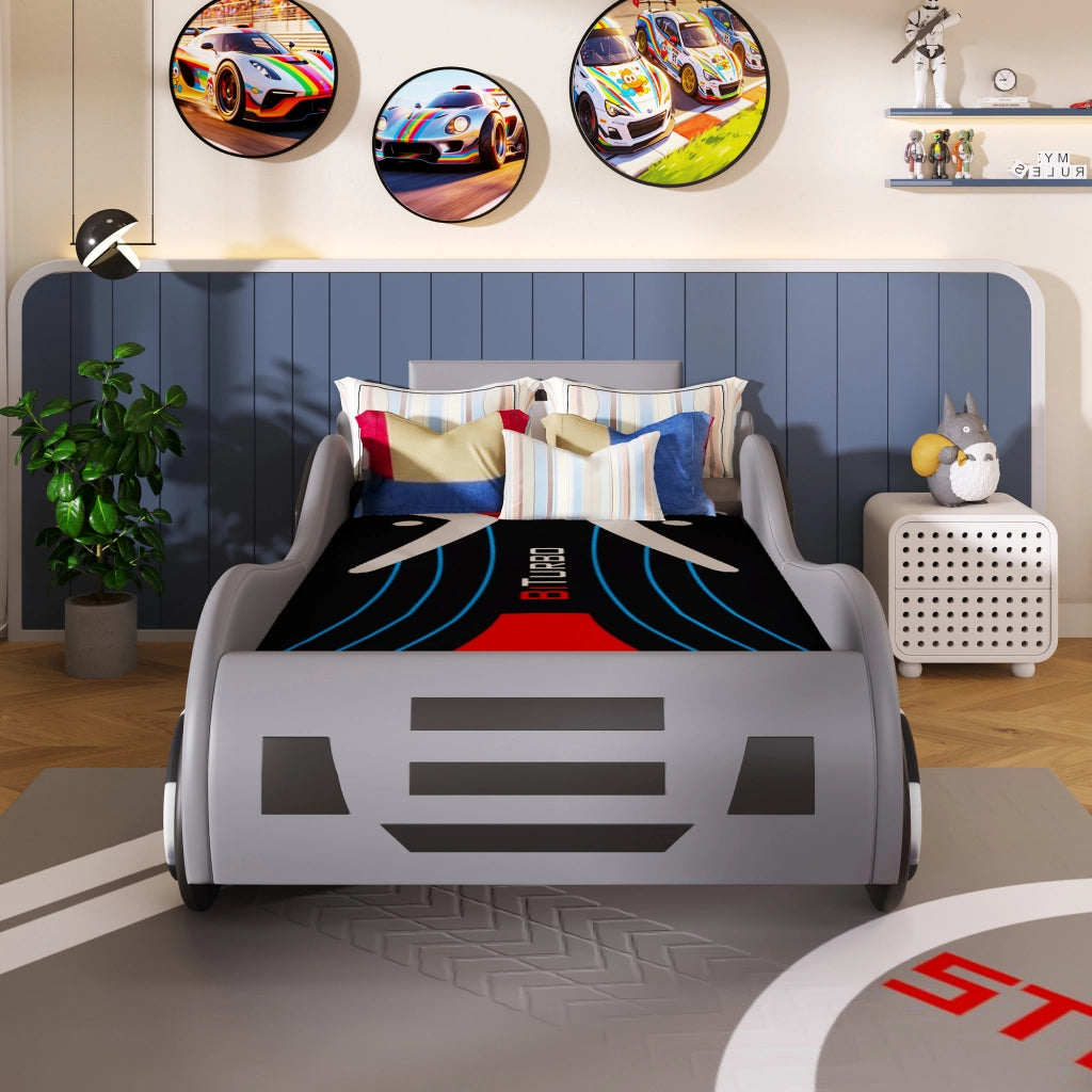LETTO AUTO PER BAMBINI 90x200 cm Grigio con contenitore idraulico