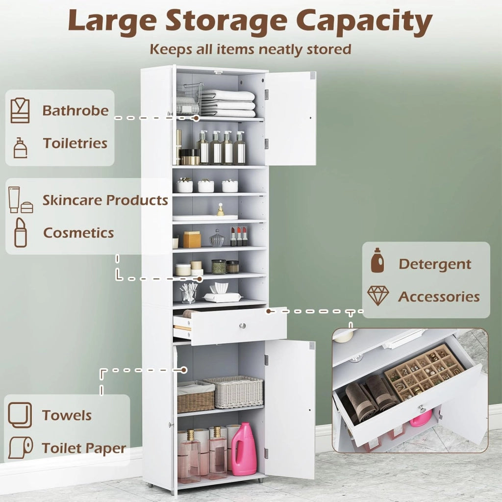 Armadio da bagno 180 cm, autoportante alto con 5 ripiani aperti e ripiani regolabili, 50 x 24 cm, multiuso, per soggiorno, cucina, bagno