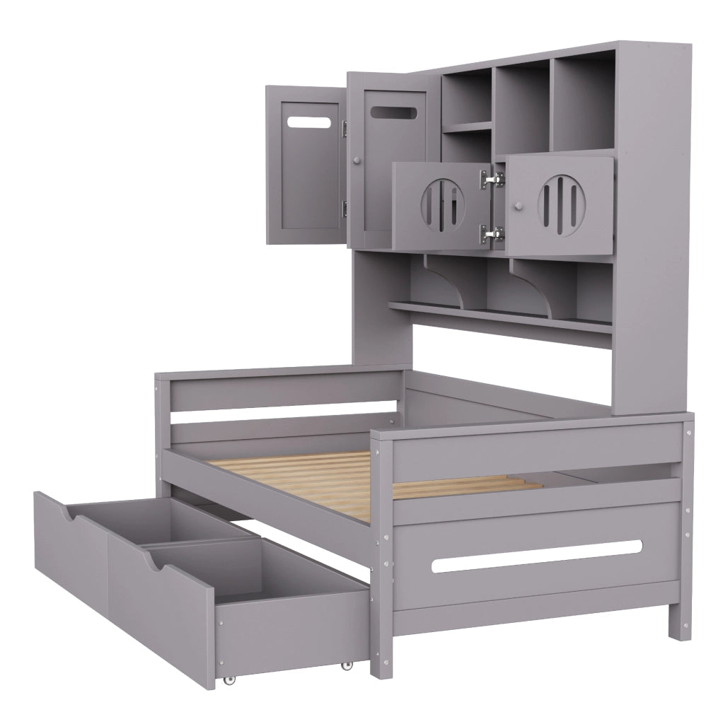 Letto singolo multifunzione 90x200 cm grigio con cassetti