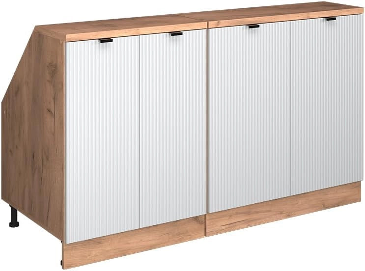 Set di mobili sottotetto Rion, Ondulazione bianca, 140 cm Set di 2 carcasse armadio profondità 60 cm, adatto per il salvaspazio sotto tetti spioventi