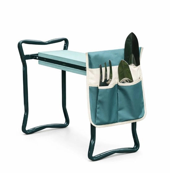 Cuscino da Giardino Pieghevole & Banca per Gamba con Cassetto per Attrezzi | Struttura in Acciaio Inox, Cuscino di Comfort Spesso, Pieghevole e Portatile per l'Orto, la Lotta all'Invasivo e la Piantagione di Fiori