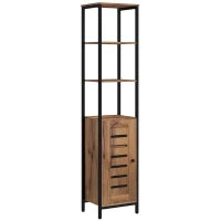 kleankin Mobile Colonna Bagno con 3 Ripiani Aperti, Porta a Doghe, Ripiani Regolabili, Stile Industriale, Marrone Rustico
