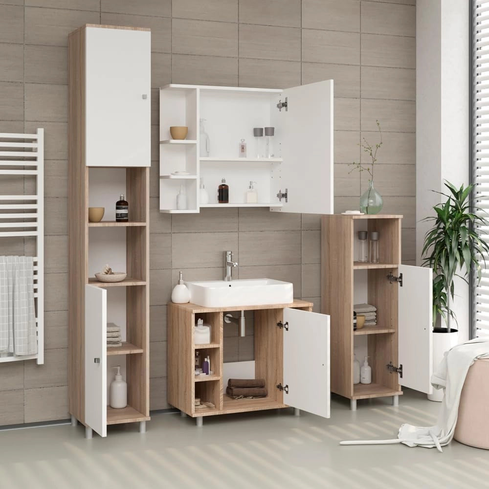 Mobile bagno alto Fynn, Sonoma, 30 x 190 cm, per la conservazione di articoli da bagno e asciugamani