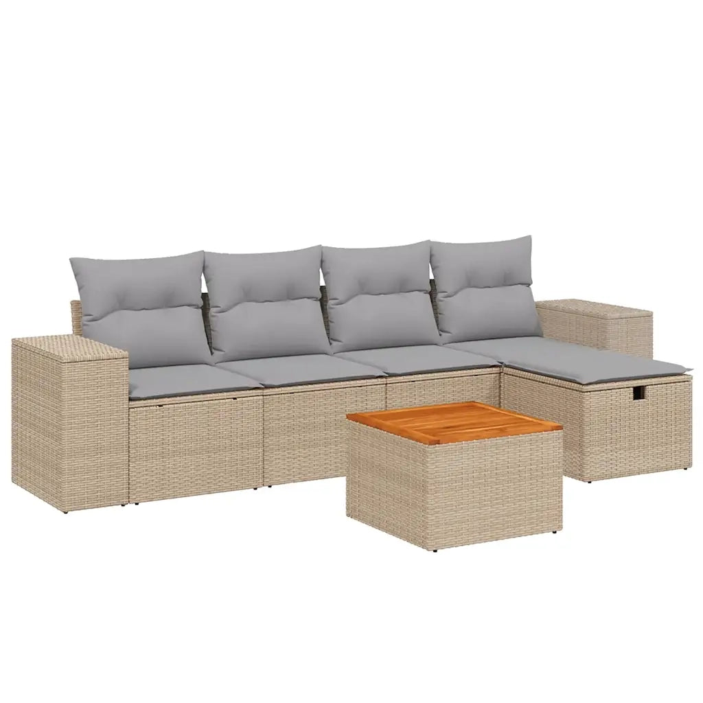Set Divano da Giardino 6 pz con Cuscini Beige Misto Polyrattancod mxl 114849