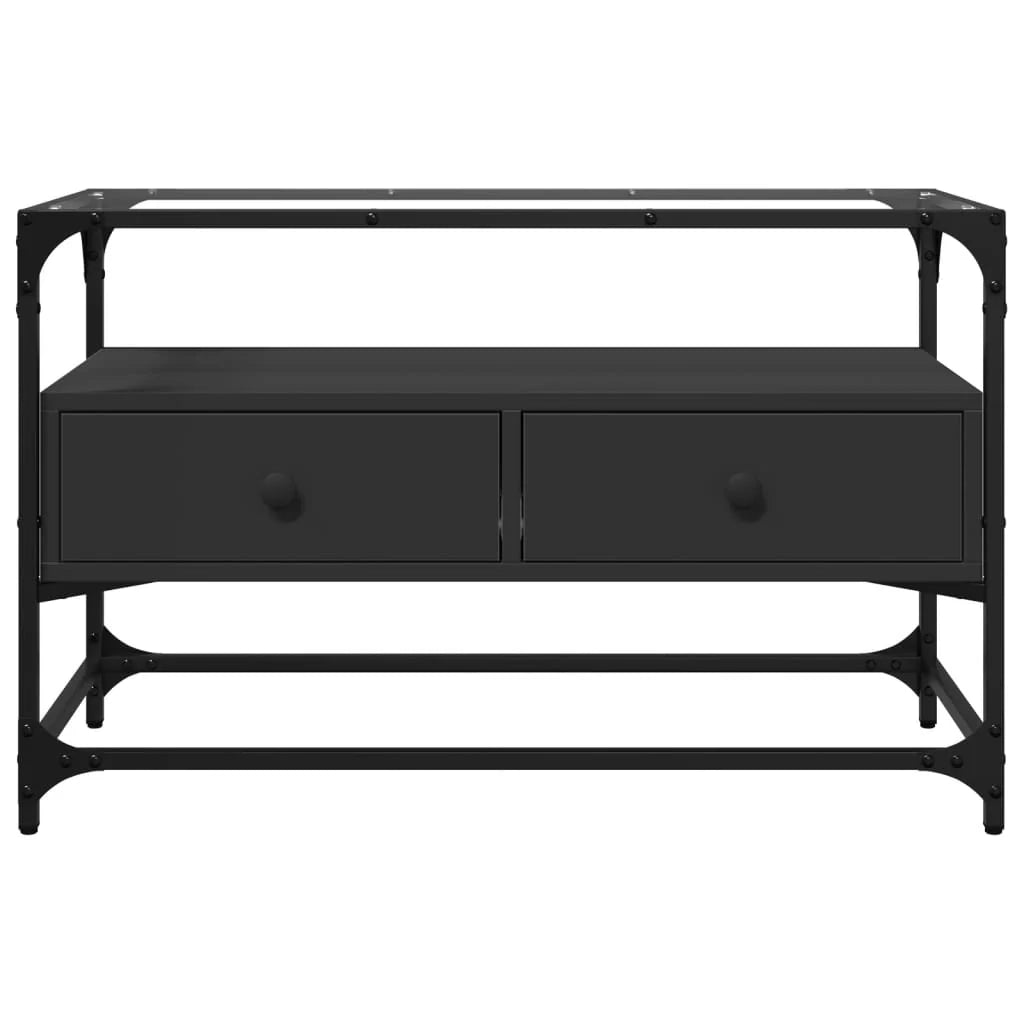 Mobile TV multimediale scaffale per TV mobile TV sala da pranzo soggiorno camera da letto con piano in vetro 80 x 35 x 51 cm legno ingegnerizzato nero 02_0027614