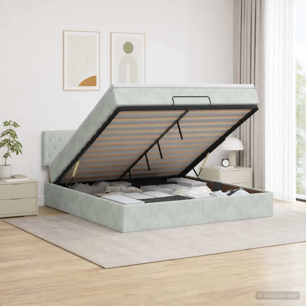 Letto Ottomano con Materasso e LED Grigio Chiaro 180 x 200 cm 3457083
