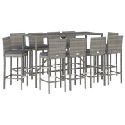 Set da bar da giardino da 11 pezzi con cuscini in polyrattan grigio 02_0013359