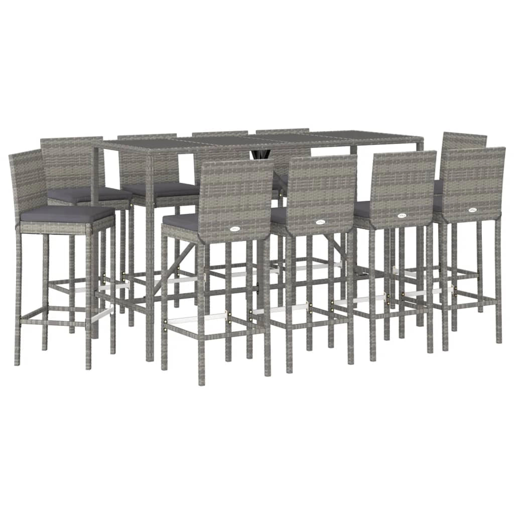 Set da bar da giardino da 11 pezzi con cuscini in polyrattan grigio 02_0013359