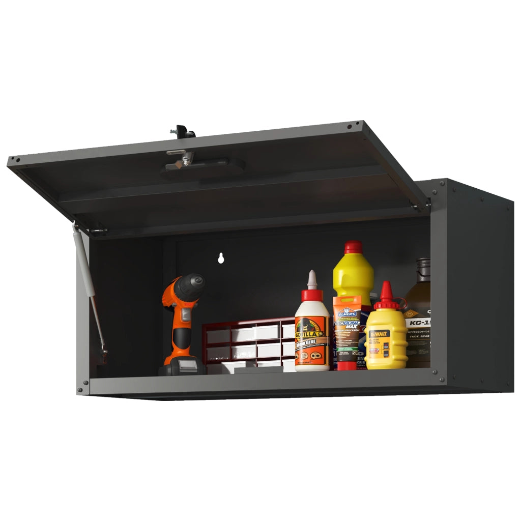 Armadio da parete in metallo con serratura, mobile contenitore per garage e officina, nero, H34,5 × L75 × P30 cm