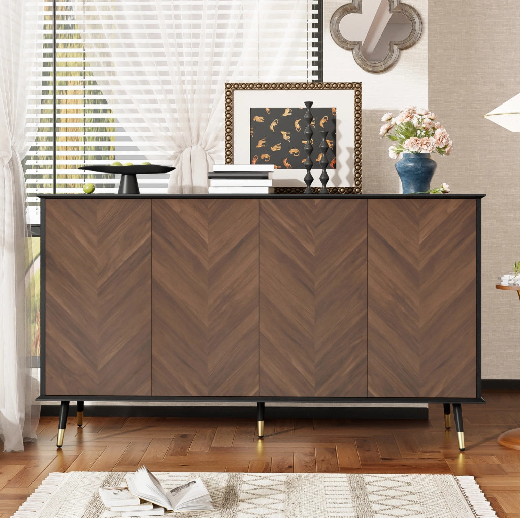 Credenza 140 cm nera e marrone con 4 ante e ripiani regolabili