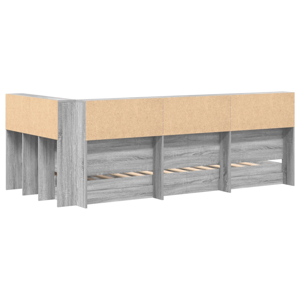 Letto con libreria Grigio Sonoma 100x200 cm Legno ingegnerizzato