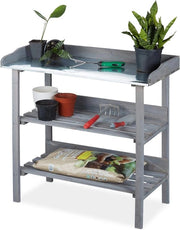 Banco da giardino in legno a 3 livelli per giardino, balcone e terrazza - 86 x 92 x 42 cm - poter sedersi o lavorare in piedi - grigio