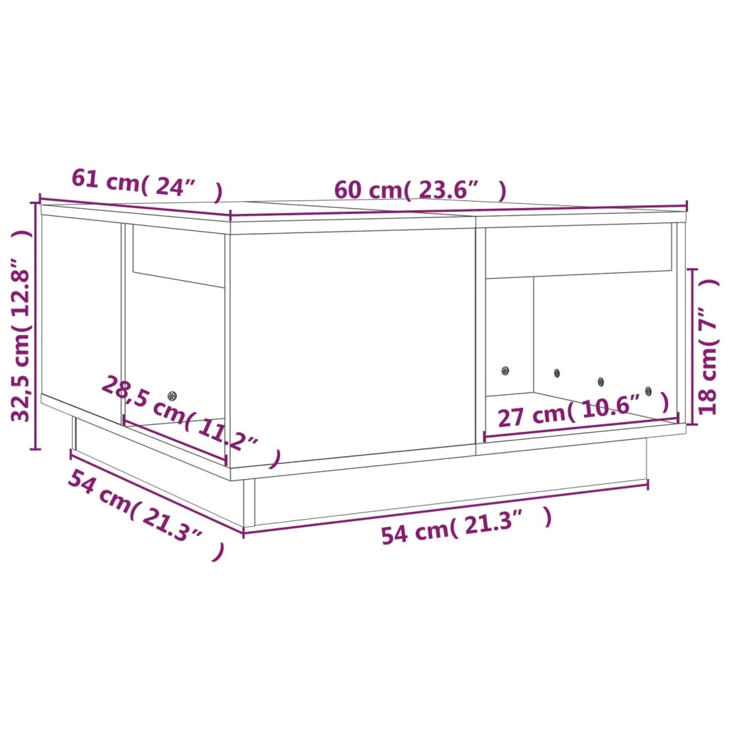 Tavolino da Salotto Bianco 60x61x32,5 cm Legno Massello di Pino 814530