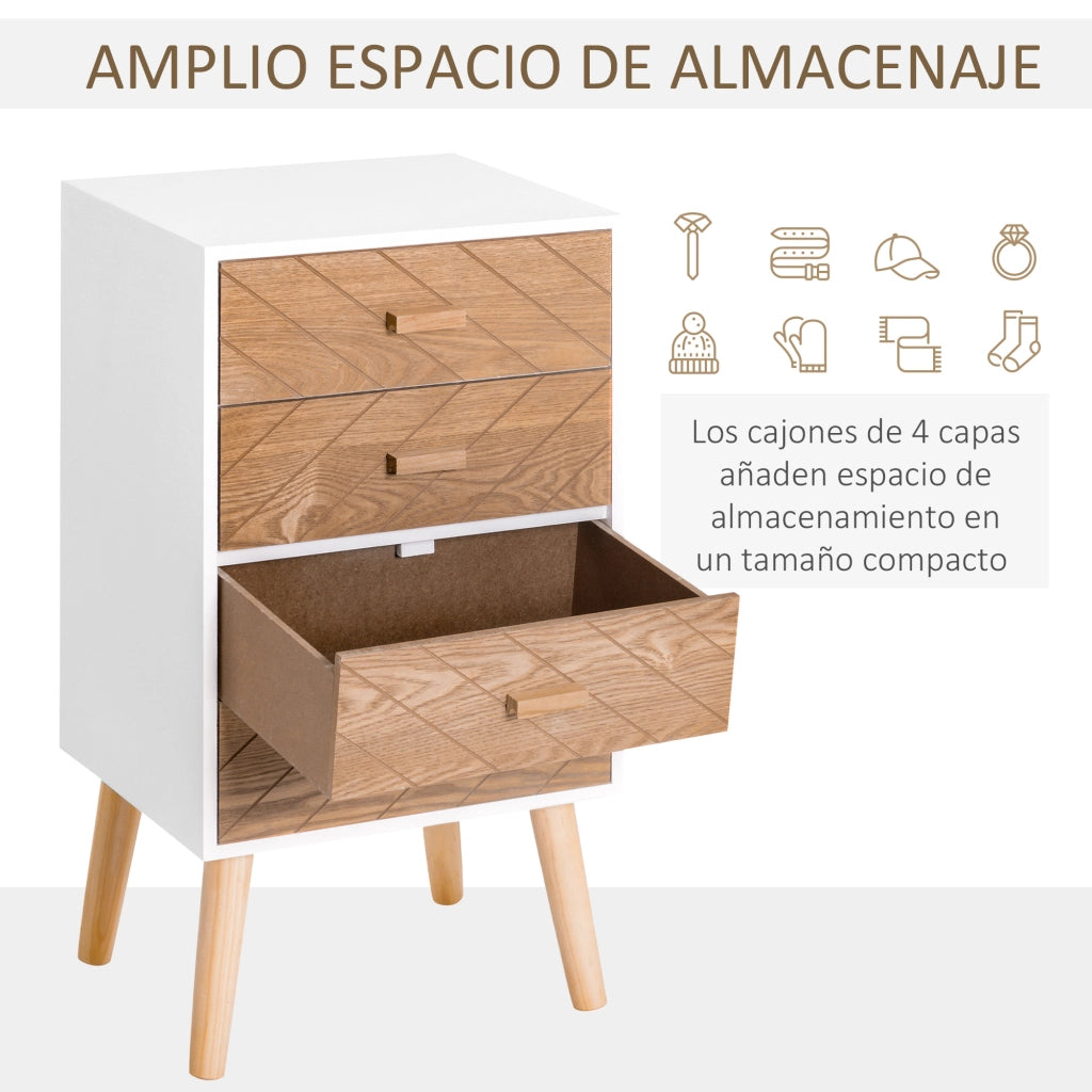 Comodino con 4 Cassetti ¨C Minimal ¨C Bianco e Naturale 40x30x75 cm