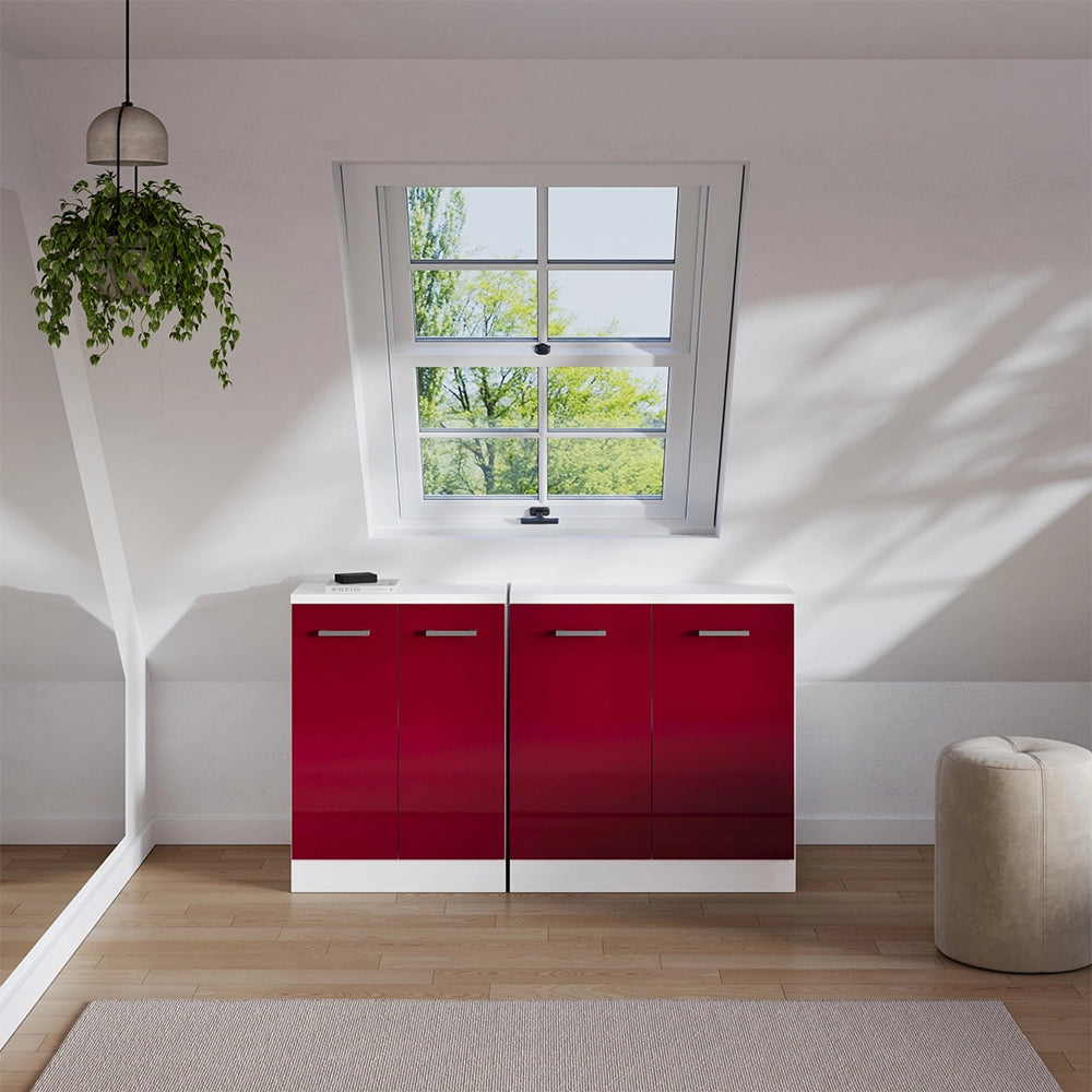 Set di mobili sottotetto Rion Rosso lucido/Bianco 140 cm Set di 2 carcasse armadio profondità 60 cm Vicco