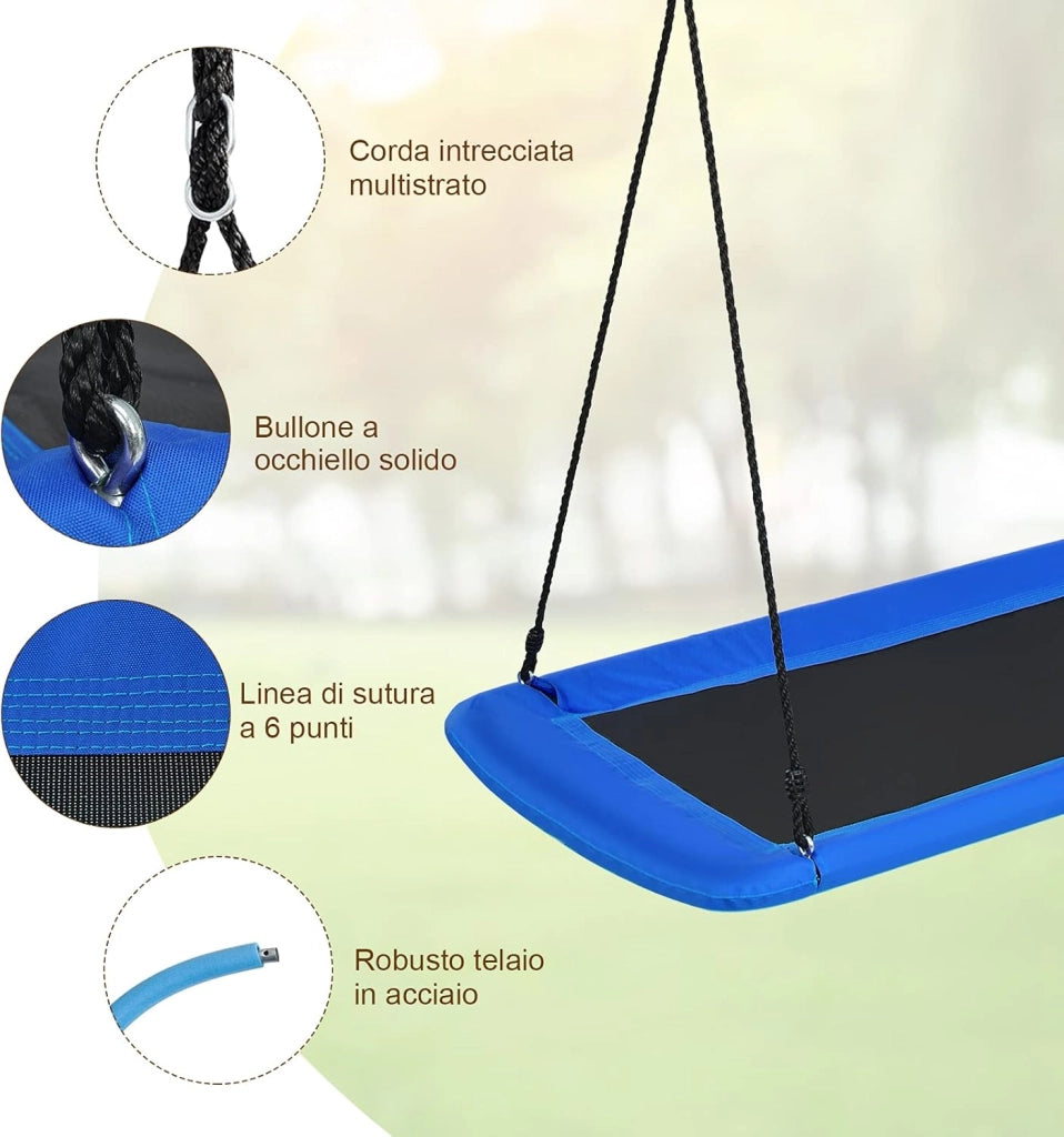 Altalena da Giardino per Bambini, Altalena 150cm con Struttura in Acciaio, Con Corde Regolabili, Adatta per Portico Cortile Giardino (Blu)