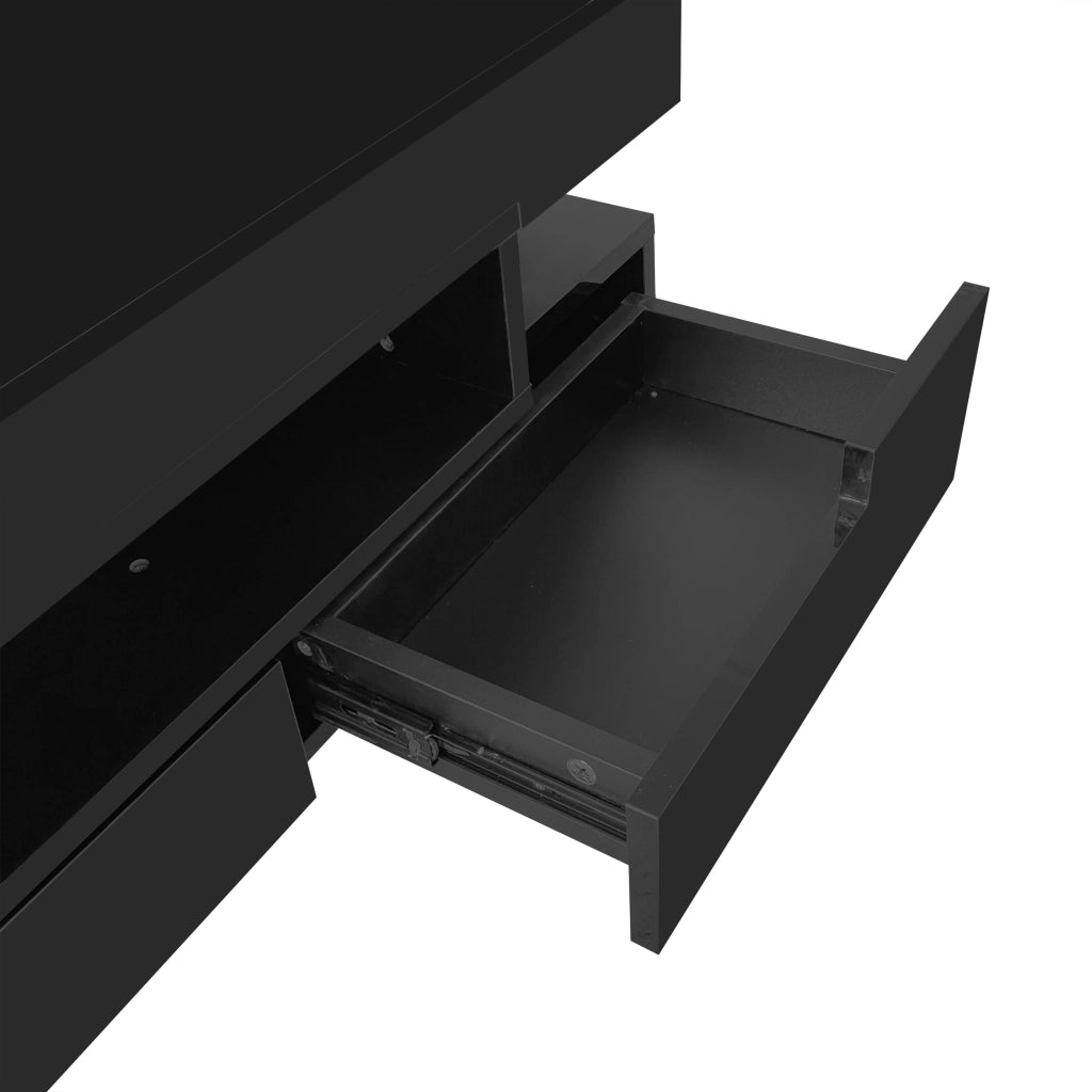Tavolino da caffè 80x50x36 cm; LED regolabile e 3 vani con 4 cassetti; pannello truciolare nero