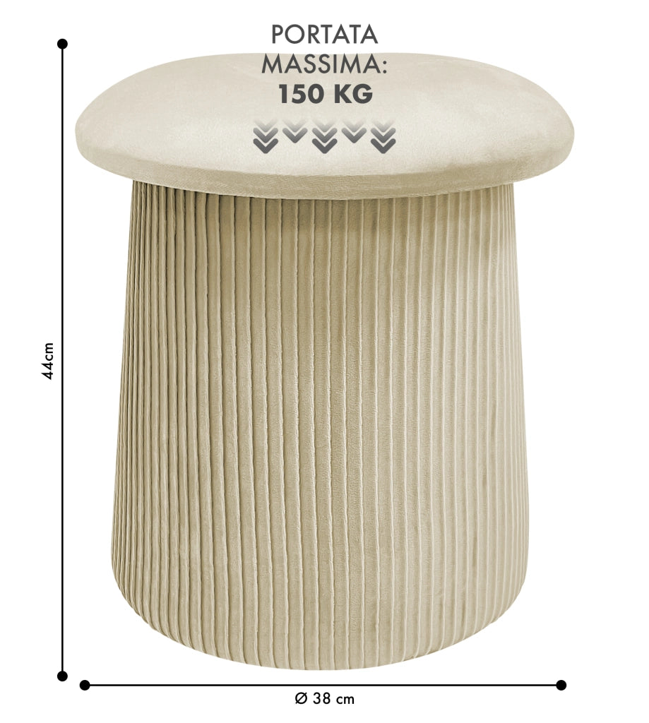 Pouf Contenitore in Velluto a Forma di Fungo – Poggiapiedi e Seduta Moderna 38x44 cm, Design Elegante Disponibile in 4 Colori Beige