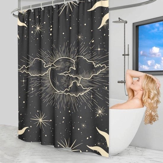 Douchegordino 180 x 180 cm nero oro resistente alla muffa 100% poliestere douchegordino premium lavabile in macchina incl. uncini in plastica