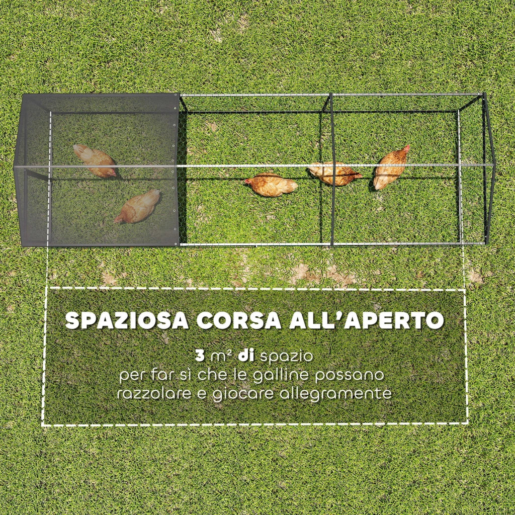 Pollaio per Galline da Esterno - Xylo - 3x1x1m Acciaio Zincato con Tetto Impermeabile Anti-UV