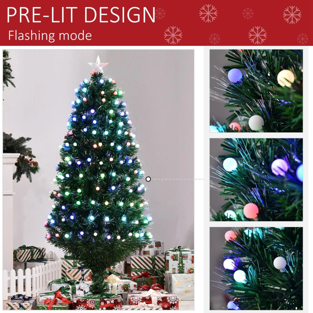 Albero di Natale Artificiale 150 cm 170 Rami con Luci LED e Fibre Ottiche Colorate Verde