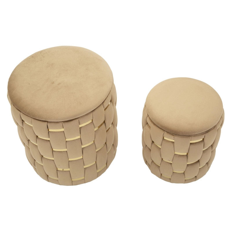 Puff Con Contenitore Shanty Oro Set 2 Pz cm ø 37x42-28x35