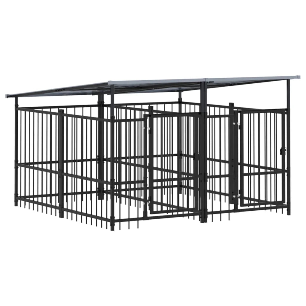 Cuccia gabbia per animali da esterno con tetto per cani in acciaio 3,75 m² nero 02_0041759