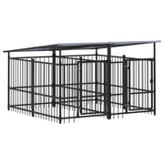 Cuccia gabbia per animali da esterno con tetto per cani in acciaio 3,75 m² nero 02_0041759