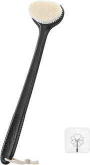 Spazzola per la schiena dopo il bagno – 43 cm Maniglia antiscivolo Lunga Maniglia a mano media Peli di cinghiale selvatico duro per esfoliazione leggera – Nero