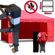 Gazebo 3x4,5m rosso certificato IGNIFUGO pieghevole portatile estendibile richiudibile estensibile acciaio con laterali per fiere eventi stand chiosco tenda tendone mercato mercatino