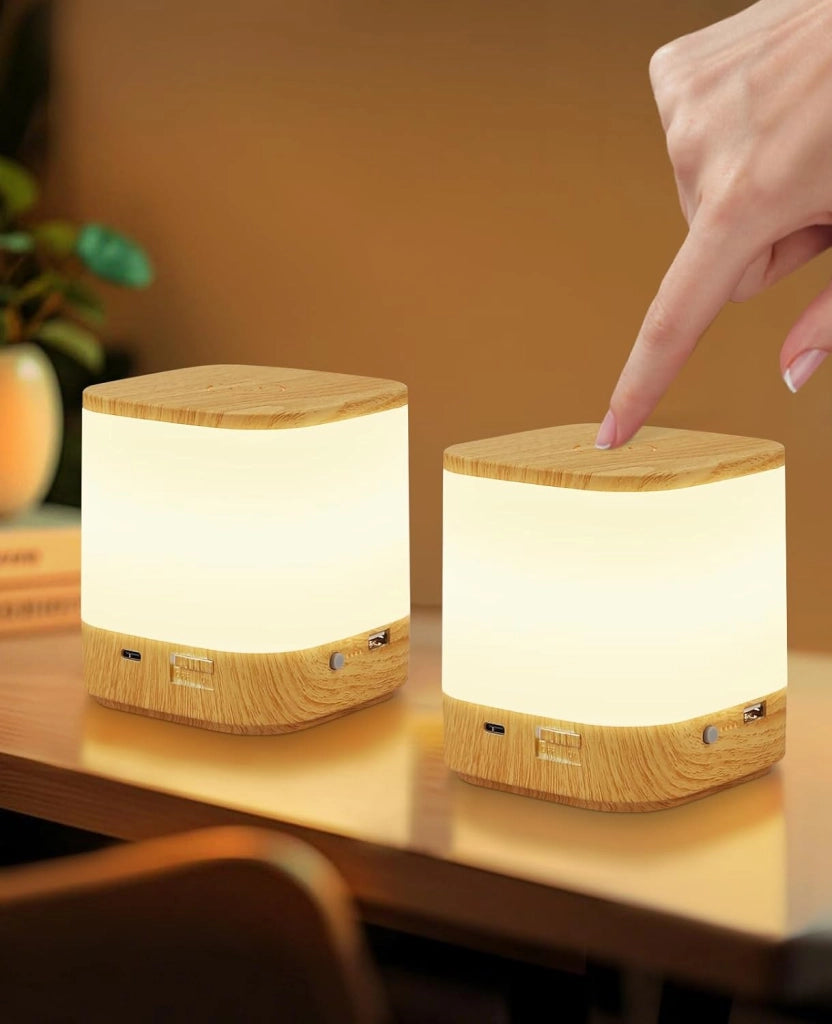 ZMH Lampada da tavolo LED wireless effetto legno touch dimmerabile USB ricaricabile 1800mAh 3 temperature colore