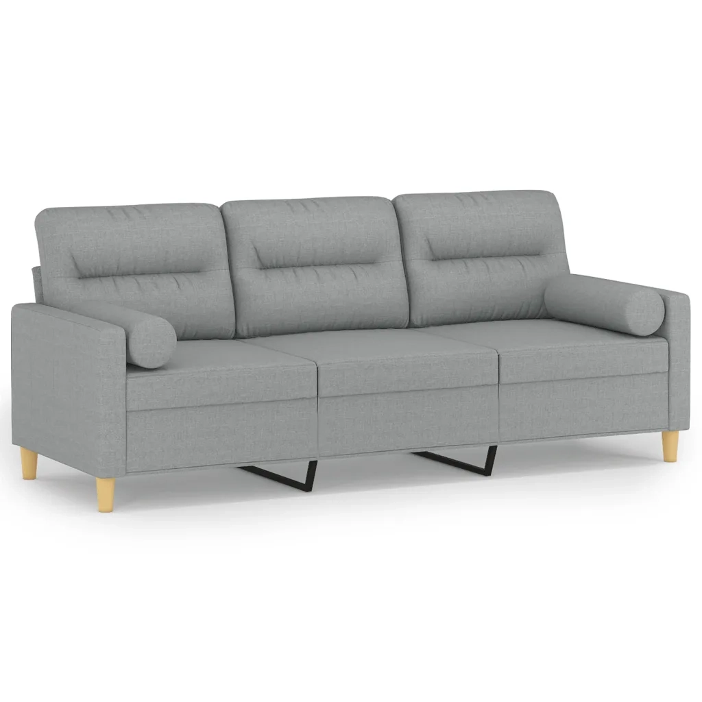 Divano a 3 Posti con Cuscini Grigio Chiaro 180 cm in Tessutocod mxl 126826