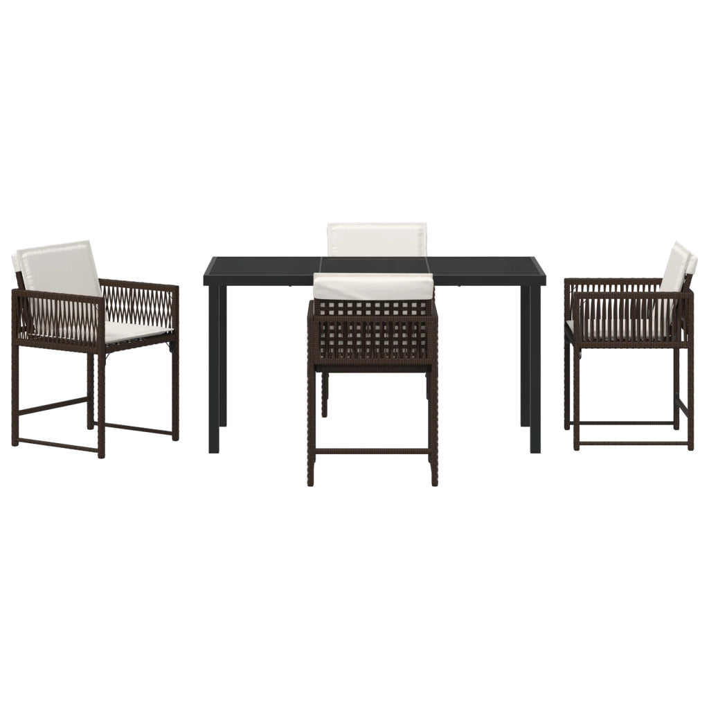Set da Pranzo da Giardino 5 Pezzi con Cuscini Marrone Polyrattan
