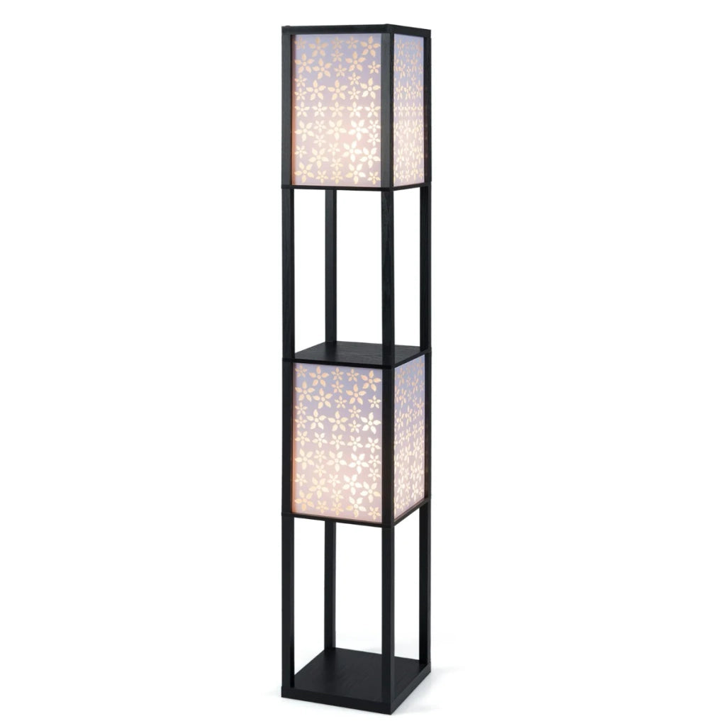 Lampada da terra con 2 ripiani 26 x 26 x 156 cm doppia accensione design accogliente MDF nero 20_0012295