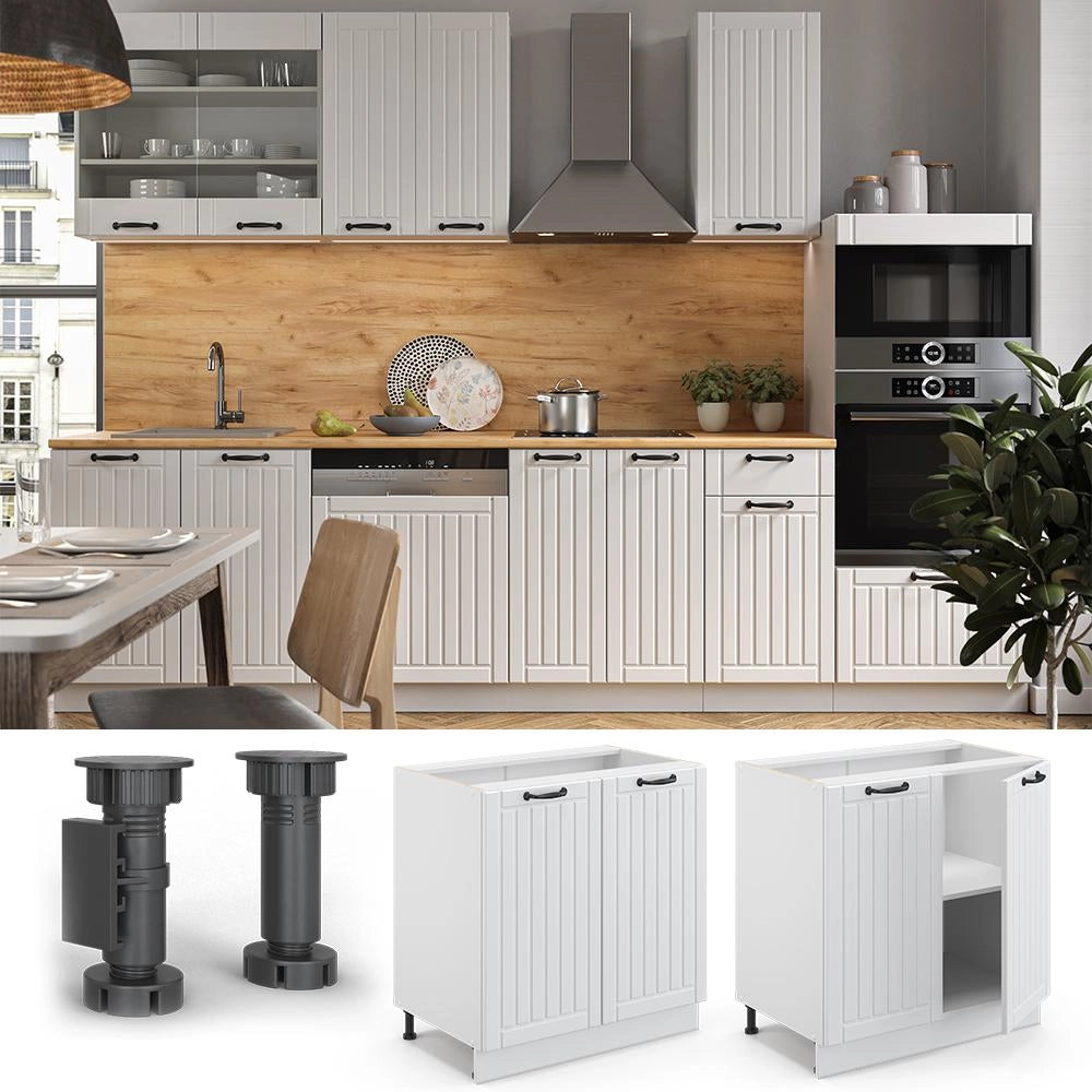 Mobile lavello cucina Fame-Line Bianco rustico/Bianco 80 cm con ripiano, PL Marmo Vicco