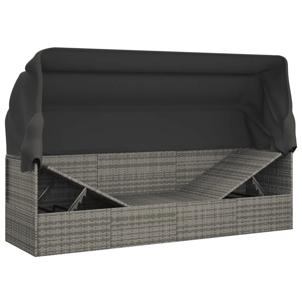Lettino Prendisole Esterno Tetto e Cuscini Grigio Polyrattan 319568