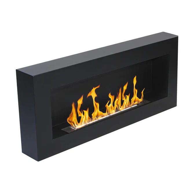 Camino a Bioetanolo da Parete 90x12x40 cm in Acciaio Inox Nero