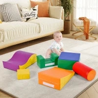 Set di 6 Grandi Blocchi da Costruzione per Giocare e Arrampicarsi con Scala e Scivolo, Adatto a Bambini in Età Prescolare e Neonati, Blocchi Morbidi e Colorati, Giallo