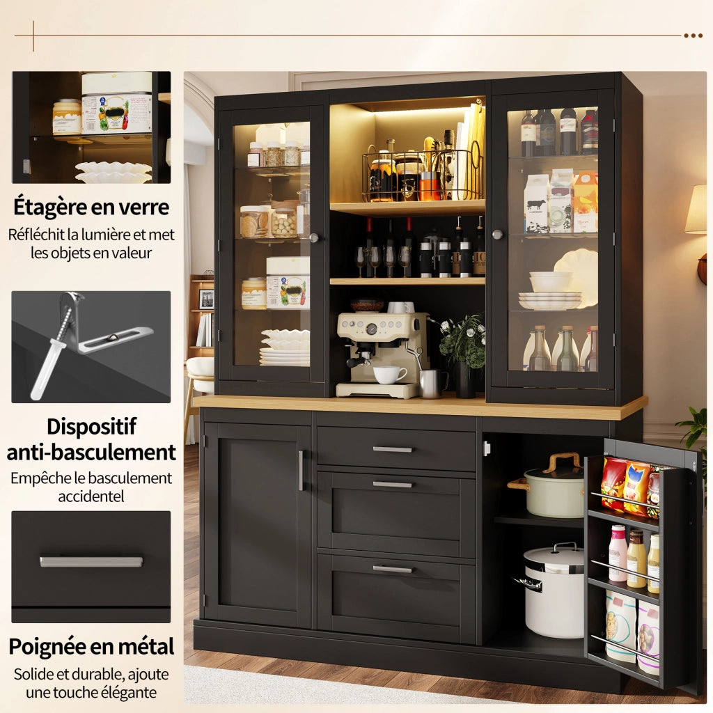 Mobile Cucina con LED Smart ¨C Xylo ¨C Nero/Bianco/Verde, 3 Cassetti, 185x140x40