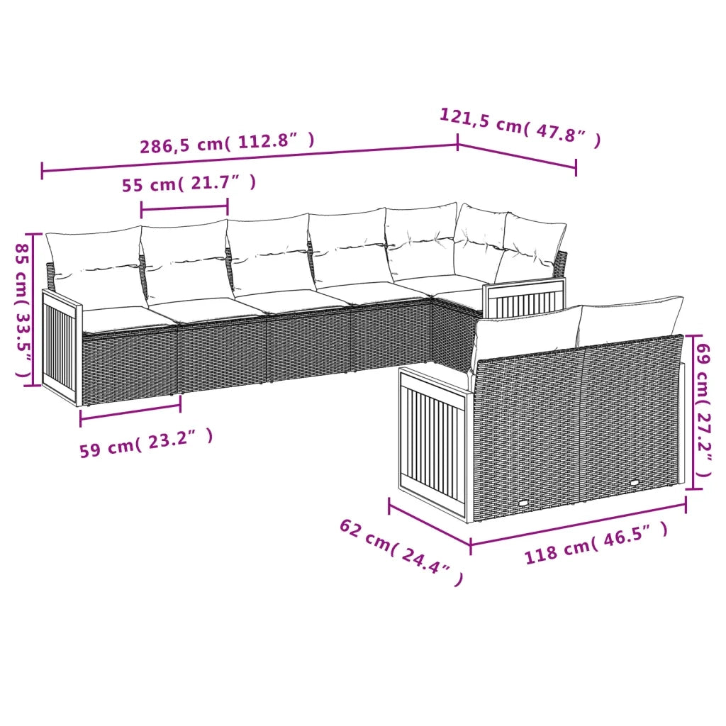 Set Divano da Giardino 8 pz con Cuscini Beige in Polyrattan 3227830