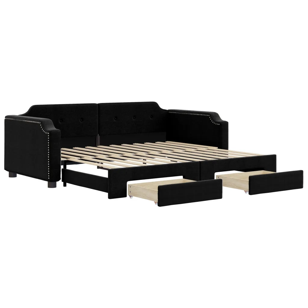 Divano Letto Estraibile con Cassetti-Sofa Letto-Daybed Nero 90x200 cm in Tessuto 997026