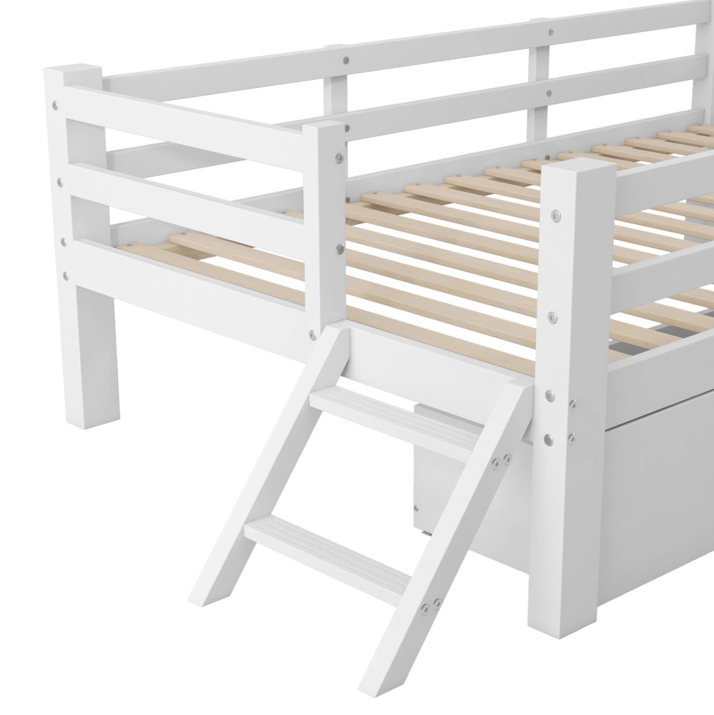 Letto singolo a piattaforma 90x200 cm bianco con 2 cassetti