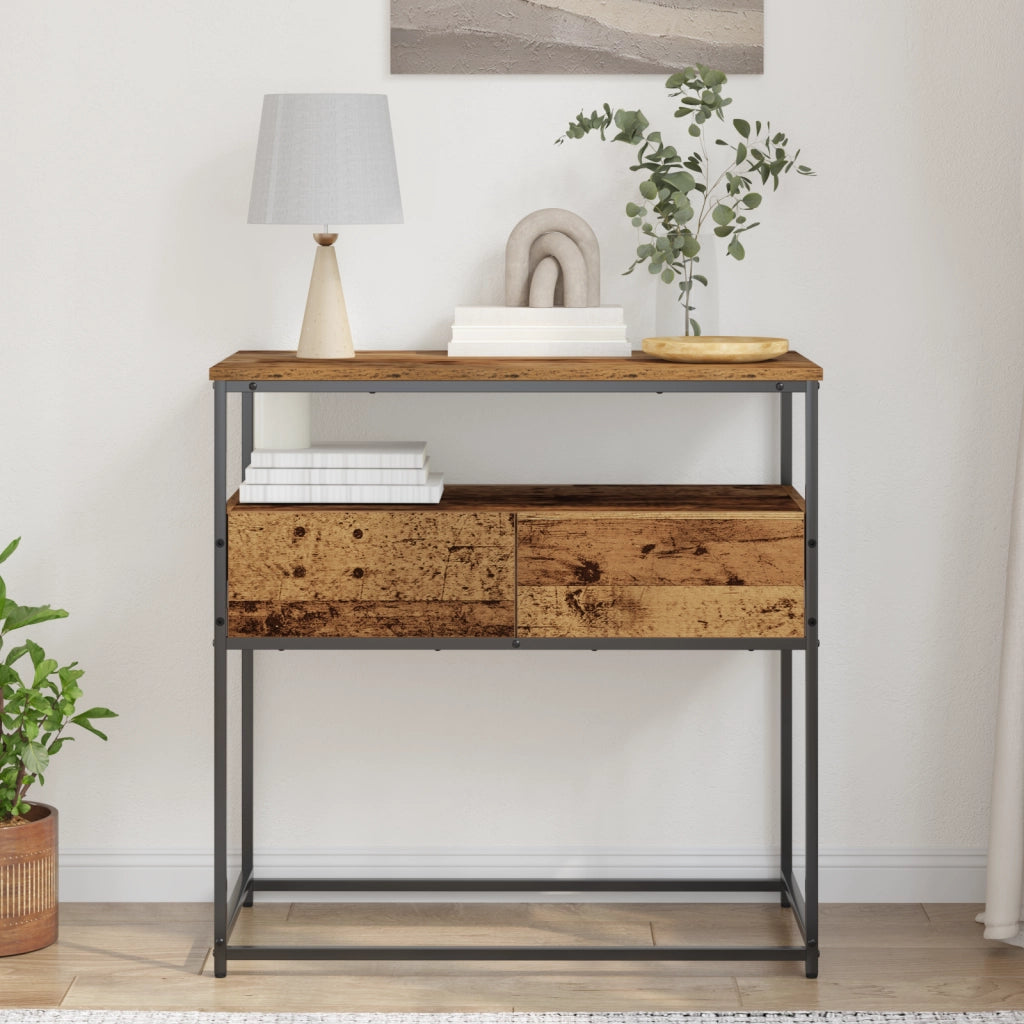 Tavolo Consolle Legno Vecchio 75x40x75 cm Legno Ingegnerizzato e Acciaio