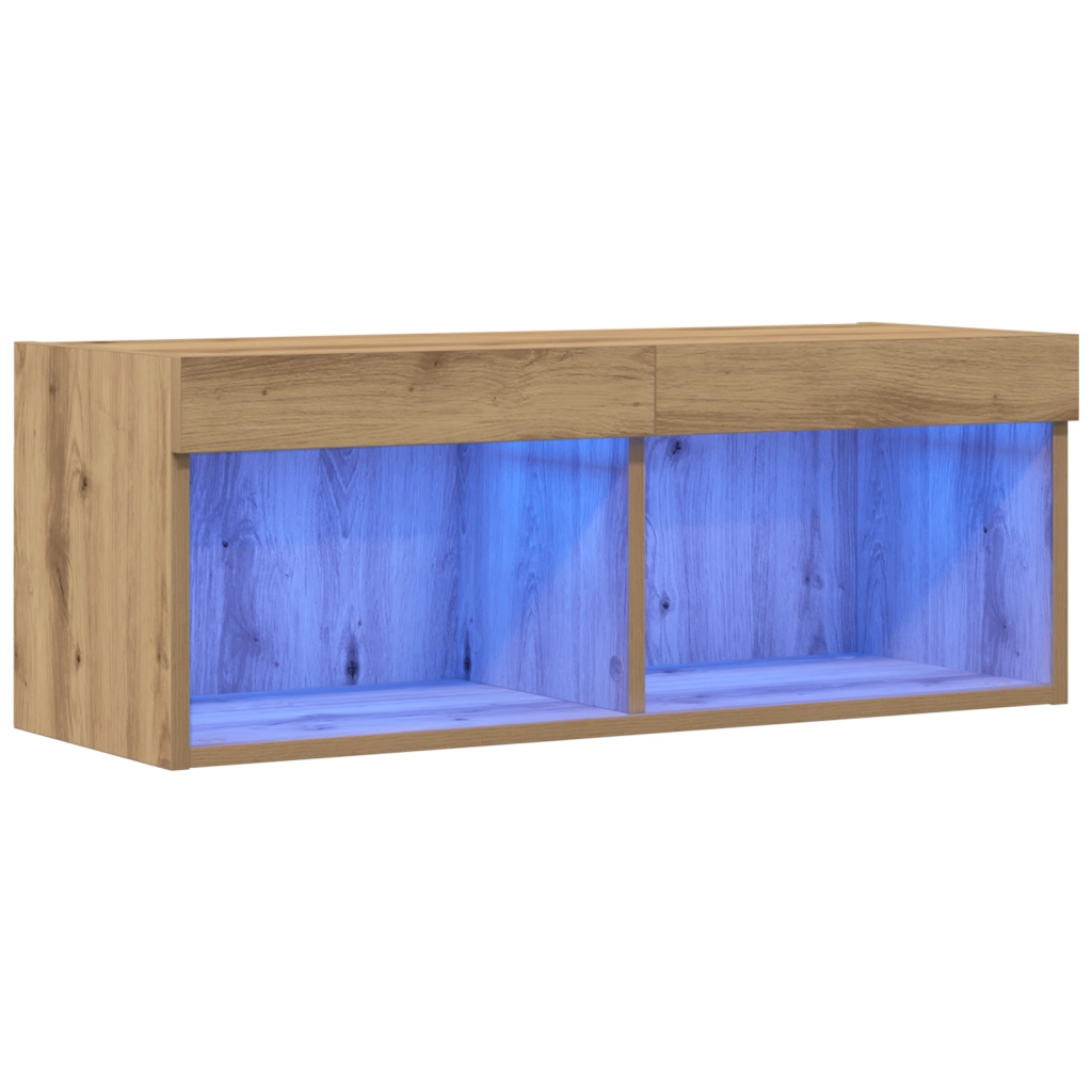 Mobile TV  con luci LED Rovere Artigianale 80x30x30 cm