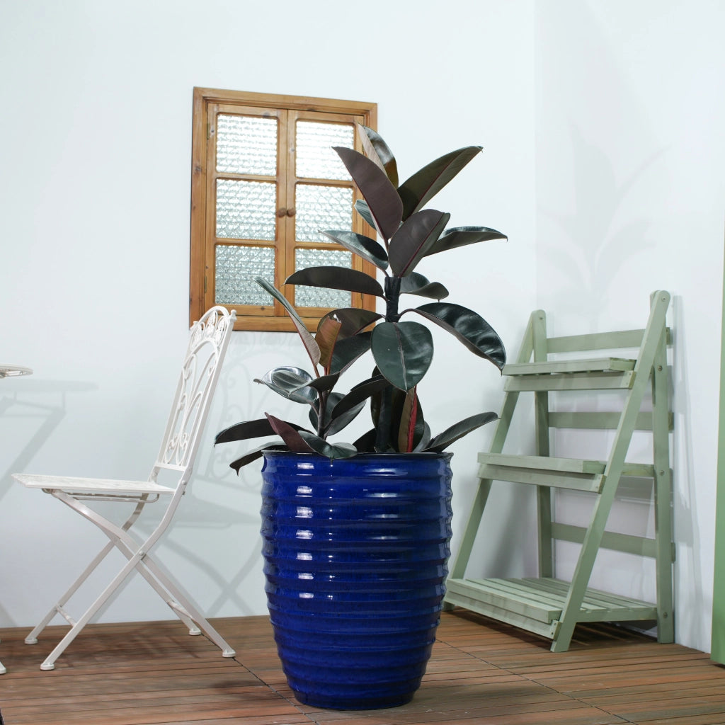 Vaso in ceramica artigianale smaltato blu zaffiro Ø 42 × H 54 cm