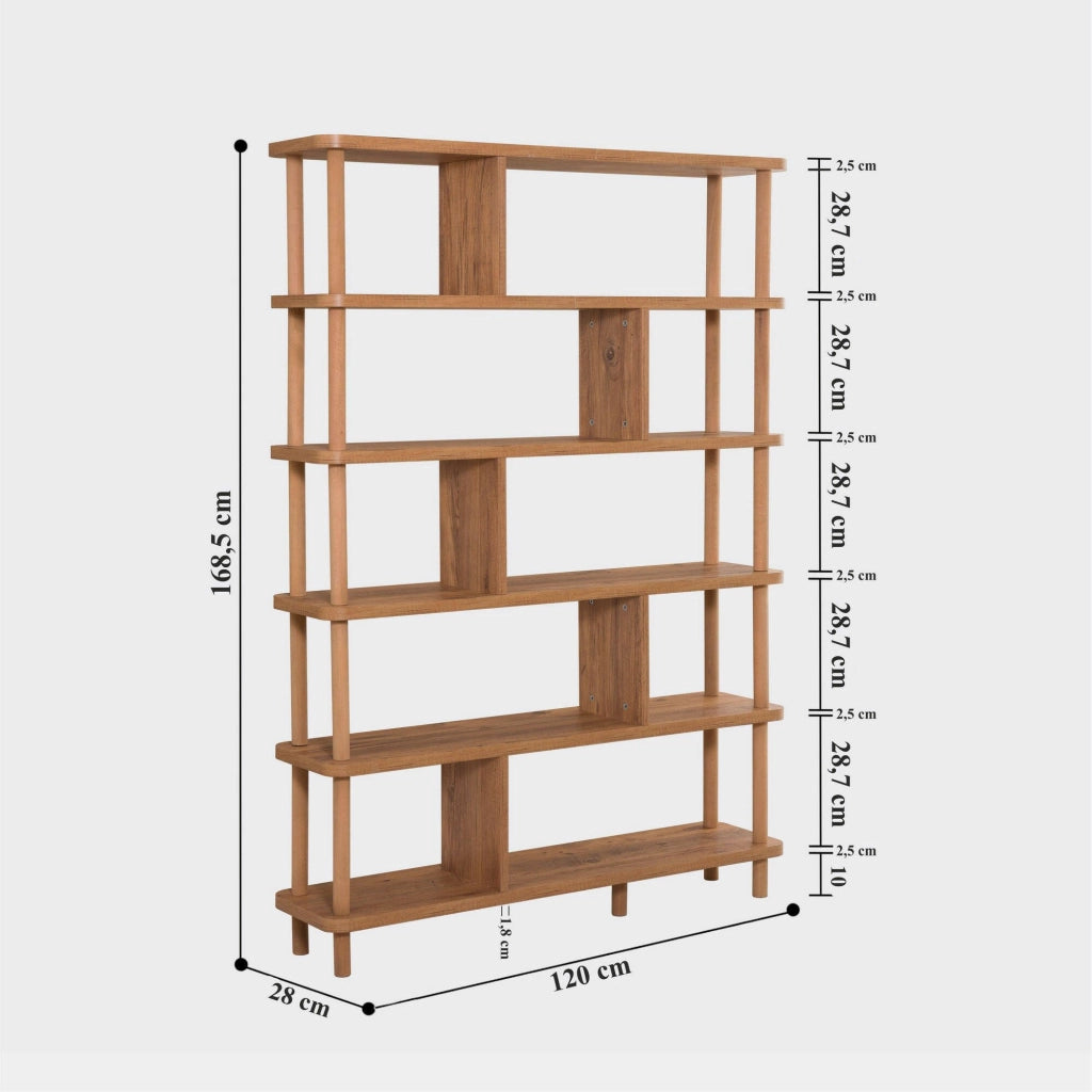 Biblioteca Amatrice, Libreria 5 Ripiani, 120x28x169h cm Marrone Quercia