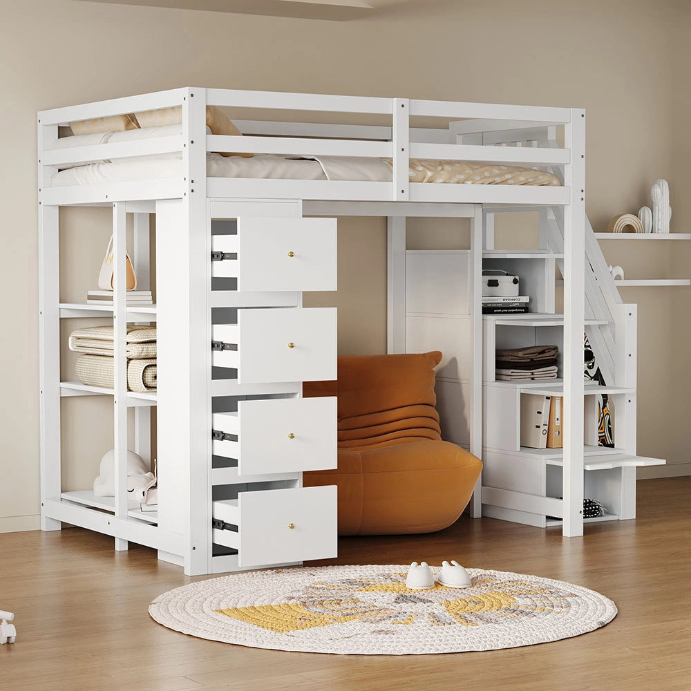 Lit mezzanine con cassetti - Xylo - 140x200 cm - Bianco