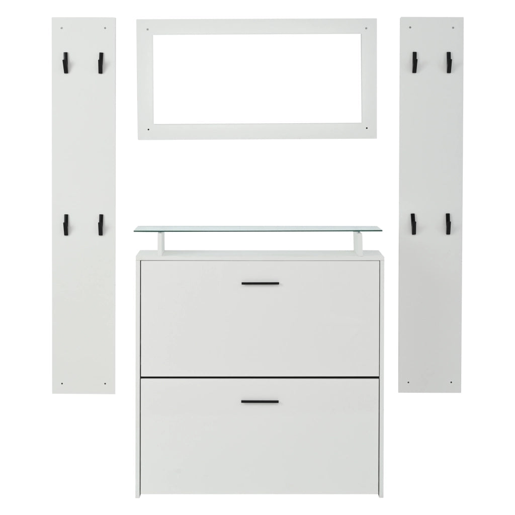 Mobili da ingresso con specchio e scarpiera a 2 ripiani ribaltabili con 8 ganci, bianco, per ingresso, 89,5 × 23 × 96,5 cm