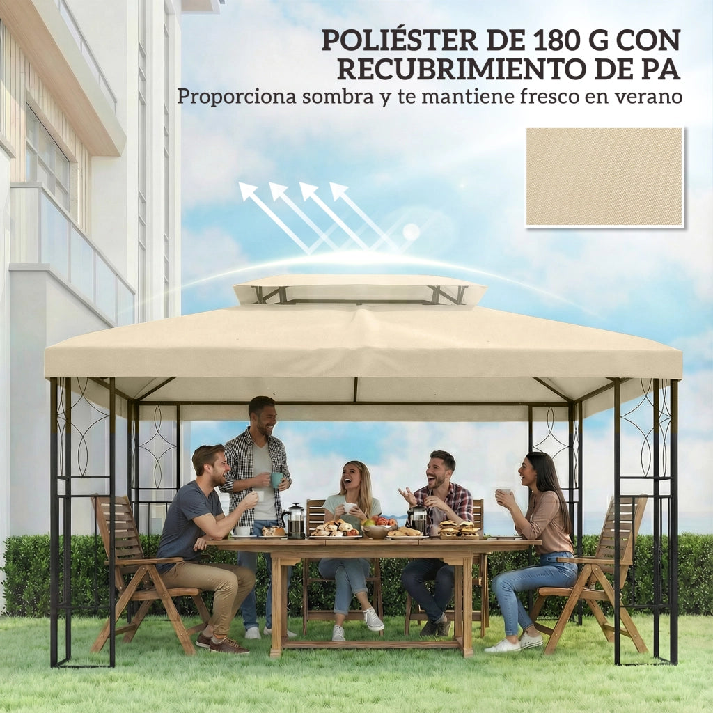 Telo di Ricambio per Gazebo 4x3m ¨C Xylo ¨C Beige con Fori Drenaggio e Protezione UV