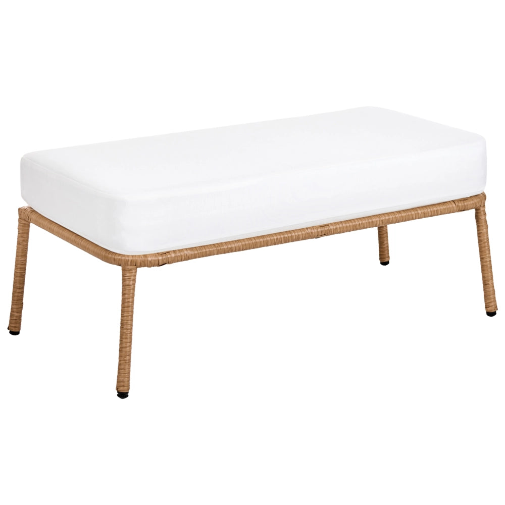 Divano da Giardino con Panca in Rattan PE Marrone Chiaro 2 Posti Struttura in Acciaio e Gambe in Metallo Cuscini Bianco Sporco Arredo da Esterno